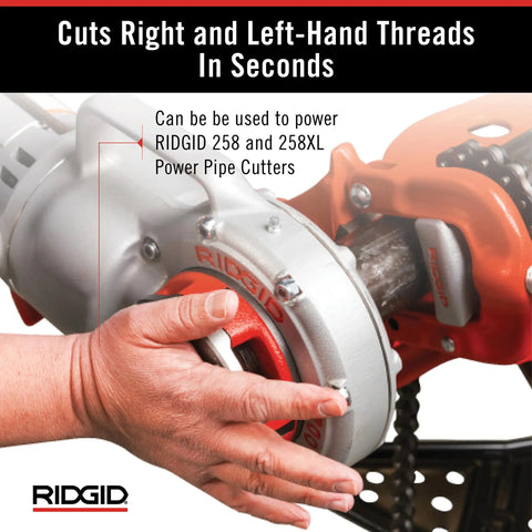 Badass 120V Handheld Power Pipe Threader For Plumbing And Conduit Tasks Compatible With 12-R 00-R 00-RB 11-R Die Heads in use.