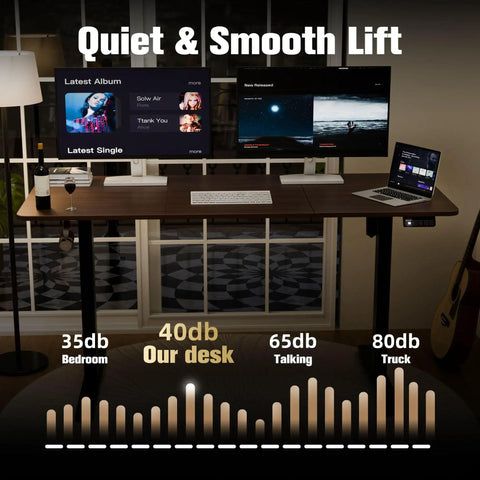 55 Inch By 24 Inches Electric Standing Desk, Height Adjustable Sit Stand Home Office Table with ergonomic walnut finish in use.