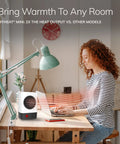 Your Own Mini Personal Ceramic Space Heater For Home And Office, 400W Quick Heat shown on desk with person using laptop