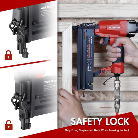 18 Gauge Pneumatic Brad Nailer And Crown Stapler 2 In 1 Nail Gun for Carpentry DIY projects with safety lock feature