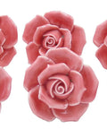 Two Pack Ceramic Vintage Floral Rose Drawer Knobs For Dresser Closet Kitchen Cupboard Includes Screws Pink Shiny Polished Finish