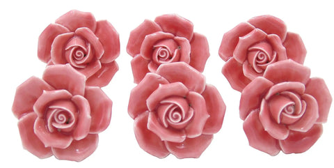 Two Pack Ceramic Vintage Floral Rose Drawer Knobs For Dresser Closet Kitchen Cupboard Includes Screws Pink Shiny Polished Finish