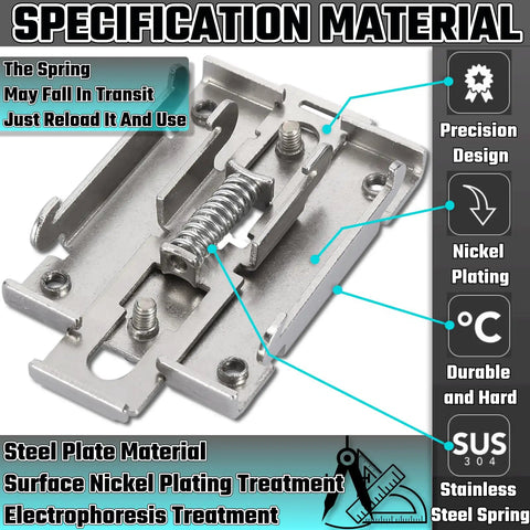Heavy Duty 35mm Din Rail Clip Kit for Solid State Relays, stainless steel spring design, precision nickel plating, industrial use