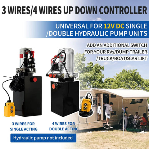 3 Wire Dump Trailer Remote Control Switch 12V For Single Acting Hydraulic Pumps Power Units featuring controllers