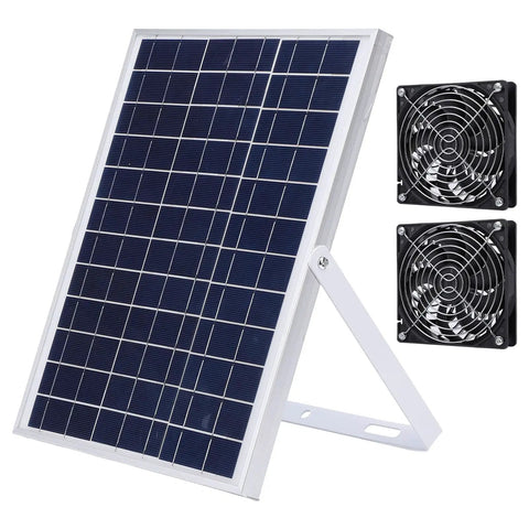 15W Solar Panel Fan Kit With Dual Fans For Exhaust And Intake Cooling Ventilation IP65 Weatherproof With Bracket And Protective Net For Chicken Coops Greenhouses Sheds And Pet Houses Outdoors