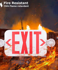 Smooth Running Exit Sign And Emergency Light Featuring Rock Solid Battery Backup Lasts Ninety Minutes Through Power Drops Dual Adjustable Led Heads Handle Any Room Or Shop Universal Wire In Two Pack Built Tough in a fire-resistant setting.