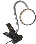 Black Metal Clamp On LED Gooseneck Desk Lamp With 3000K Warm White Light Flexible Arm Easy Clamp shown in coiled position.
