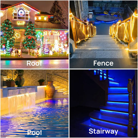 Two 32.8ft LED Rope Lights Bundle, 65.6ft Total, IP65 Waterproof Outdoor Neon Strips With 640 LEDs, 360lm Brightness, 24V Plug In, App And RF Control, Dimmable, Music Sync, Not Cuttable Or Extendable