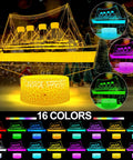 Titanic Night Light For Kids With Remote And Touch Control, 16 Color Changing LED Ship Night Light For Bedroom, glowing in multiple colors.