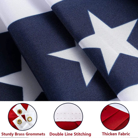 Close-up of Patriotic Bunting Flags Set Of 6 Three Foot Long Outdoor Indoor Decoration Flags with brass grommets and stitching.