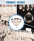 Dimmable 15.7 Inch Crystal Ceiling Light With Remote, Two Ring LED Flush Mount Chandelier, close-up details and design.