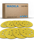 135 Piece 5 Inch Sanding Discs Set Eight Hole Round Hook And Loop Gold Pro Grade Grit 40 60 80 120 150 180 240 320 400
