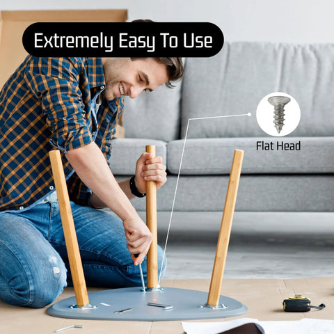 Man assembling furniture using Flat Head Phillips Wood Screws Size 8 By 1-1/2 Inch, Stainless Steel 304, easy to use for projects