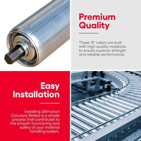 Heavy Duty Galvanized Steel Gravity Conveyor Rollers 22 Inch By With 1.5 In Diameter Ball Bearing Rodillo For Material Handling showing steel roller end with hex shape for easy installation.