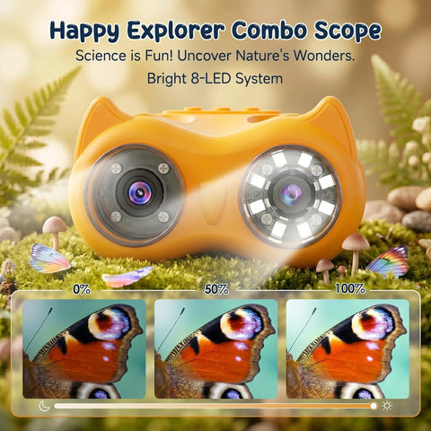 2 In 1 Kids Microscope And Telescope With 1000X Magnification Handheld Digital Microscope With 2 Inch Screen And 8 LED Lights Totally Kid Approved For Outdoor Use 10X Pocket Telescope 1080P Camera STEM Toy Gift For Boys And Girls Ages 4 To 12 Yellow, front view