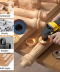 All In One Wood Carving Disc Set For Four Inch And Four And A Half Inch Angle Grinders, shown carving wood with disc.