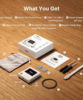 Classic Retro M2 NVMe PCIe Magnetic SSD Enclosure with accessories including USB cables and pouch on wooden surface.