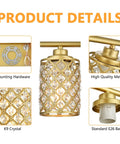 Three Light Gold Bathroom Vanity Light Fixture With Crystal Accents Modern Farmhouse Style Vanity Lighting For Powder Room E26 Base Compatible Vintage Industrial Glow Vibe Modern product details