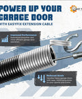 210 Lb Heavy Duty Double Loop Garage Door Extension Spring Two Pack White Workhorse For Easy Garage Door Replacement And Repair Fits Standard Doors And Torsion Systems close-up with hook