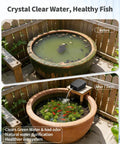 Before and after of pond with Solar Pond Aerator With Battery Backup 3W Solar Air Pump Delivers 24 Seven Oxygenation
