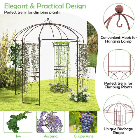 Birdcage Style Garden Arbor With Heavy Duty Metal Frame And Four Climbing Trellises Outdoor Gazebo Pergola Arch
