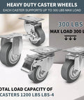 3 Inch Rubber Caster Wheels Set Of 4 With Brakes, Silent Heavy Duty Swivel Plate Casters For Cart, Furniture And Workbench