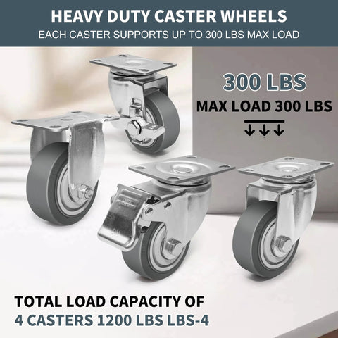 Rock Solid 3 Inch TPR Rubber Caster Wheels Set Of Four Hella Smooth Rolling Heavy Duty Non Marking Casters 1200 Lb Capacity close-up of three wheels showing swivel and fixed plates