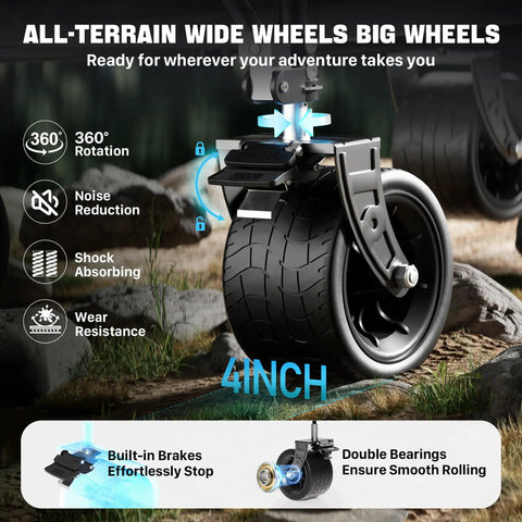 All-terrain wheel of 52 Inch Heavy Duty Double Decker Wagon With Brakes 560 Lbs Load All Terrain Big Wheels Collapsible Folding Wagon Cart