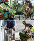 Cyclists using mountain bike handlebar 31.8mm clamp 780mm cuttable width with rise options on various terrains and settings