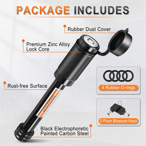 Image of Five Eighth Inch Diameter Trailer Hitch Receiver Pin Lock Locks It Down Three And A Half Inch Long, zinc alloy core, rubber cover, and anti rattle O-rings.