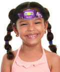 Child wearing Hands-Free LED Headlamp for Adults and Kids, Ultra Lightweight Waterproof Headlight with White and Red Light, Purple