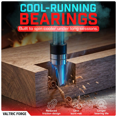 Down Cut Flush Trim Router Bit With One Quarter Inch Shank, Three Eighths Inch Cutting Diameter, Three Flute Solid Carbide in use