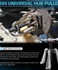 Heavy Duty Universal Hub Puller Boasting Hella Tough Adjustable Sliding Arms For No Sweat Wheel Hub Extraction And Smooth Brake Drum Removal On Any Daily Driver in use with axle shaft.