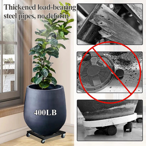 Badass Heavy Duty Plant Caddy With Wheels, 12 Inch Rolling Plant Stand, Smooth Glide Casters For Moving Flower Pots Without A Sweat, Super Load Bearing Sturdy Base For Indoor Or Outdoor Care, 2 Pack Black