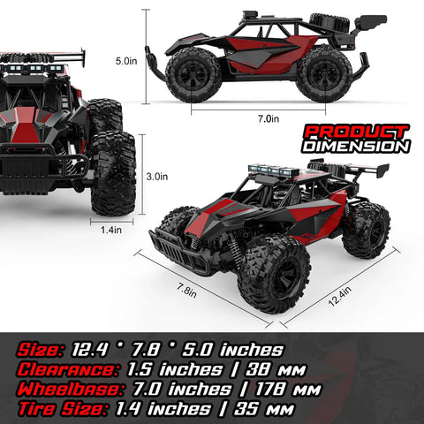 Ultra Fast One To Twelve Scale Remote Control Car Dope Off Road Monster Truck dimensions and size details diagram.
