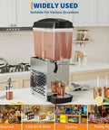 Heavy Duty Stainless Steel Single Tank Commercial Cold Drink Dispenser Working Like A Champ For Bustling Restaurants And Bars To Keep Beverages Icy Fresh And Ready in a kitchen showing various drinks.