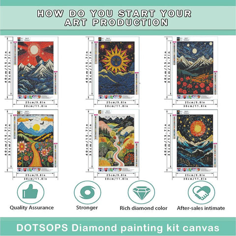 Six Pack Landscape Abstract 5D Diamond Painting Kits For Adults Beginners DIY Home Wall Decor Gift Set 11.8x15.7 Inch