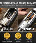 Remington Model 700 Field Cleaning Kit With Quick Action Brush and Tough As Nails Steel Bolt Opener shows before and after cleaning.
