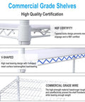 Seven Tier Heavy Duty Wire Shelving Unit With Wheels Adjustable Metal Rolling Rack for Garage Kitchen showing NSF certification details.