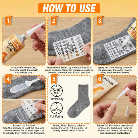 Instruction guide for using Clear Non Slip Adhesive Glue For Fabrics, Water Based And Odorless, Quick Dry, Precision Tip, 2 Pack 100ml Each