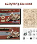 3D Wooden Motorcycle Puzzle Kit for Adults 1 To 8 Scale Buildable Mechanical Model, DIY Wood Craft Hobby for Men Women, Realistic V4 Engine, Wind Up Bike, Dope Gift, Home Decor.