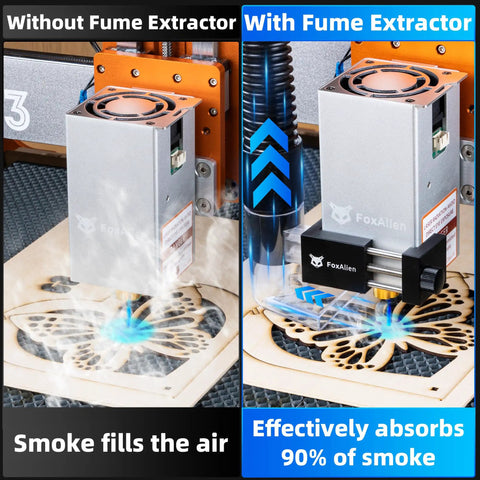 High Efficiency Smoke And Fume Extractor For CNC Engraving Machines With Transparent Aluminum And Acrylic Body, Captures Ninety Percent Of Smoke And Odors Comparison