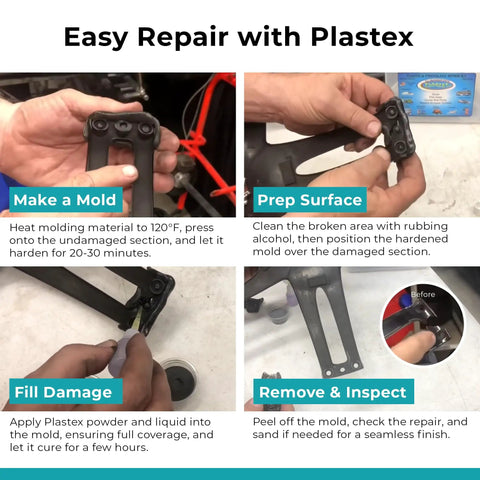 DIY Plastic Repair Kit For Cracks And Breaks Fix Plastic Fiberglass Wood And More With Pro Grade Bond Mini Master Kit being used step by step for repair