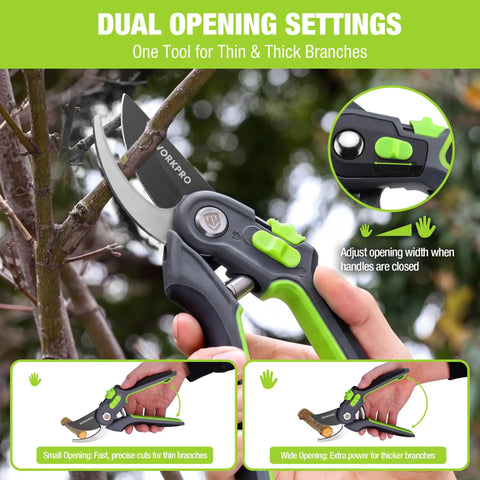 Bypass Pruning Shears 8 Inch Garden Scissors With Dual Opening For Thin And Thick Branches SK5 Steel Blades Nonstick Coated