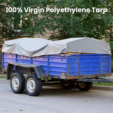 Heavy Duty Waterproof Tarp 10x20 Ft 14 Mil Extra Thick Cover With Grommets On Blue Trailer, Outdoor Tarps In Silver Brown