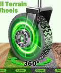 Close-up of all-terrain 360° wheel suitable for sand, lawn, gravel, and mud on Foldable Wagon Cart With Wheels For Outdoor Adventures.