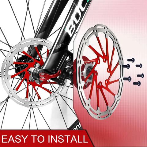 Beefy Stainless Steel MTB Bike Brake Rotors 140mm 160mm 180mm 203mm With 12 Bolts CNC Machined One Piece Disc Red