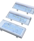 3 Pack Refrigerator LED Light Set with Tapered Lens for Fridge and Freezer, includes two secondary lights and one main ceiling light.