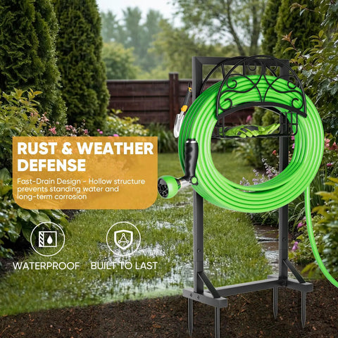 Beefy Garden Hose Holder With Storage Basket And Tool Hooks Freestanding Metal Hose Stand Holds Up To 160 Ft Rustproof Outdoor