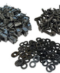 Built Like A Tank 10-32 Snap In Cage Nuts And Screws With Flat Washers 100 Count Pack Black Oxide Hardened Steel components